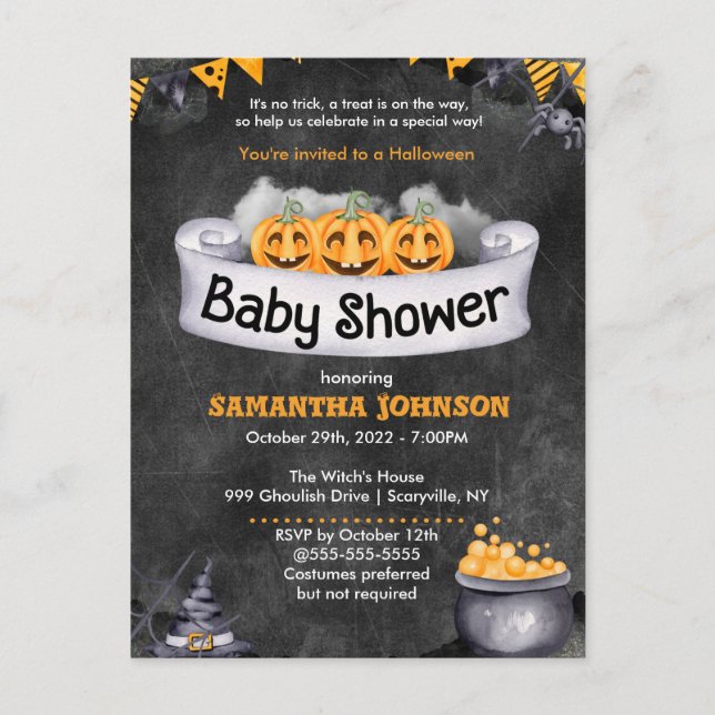 Invitación a Baby Shower de Halloween (Anverso)