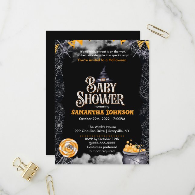 Invitación a Baby Shower de Halloween (Anverso/Reverso In Situ)