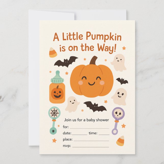Invitación a Baby Shower de Halloween - Calabaza C (Anverso)