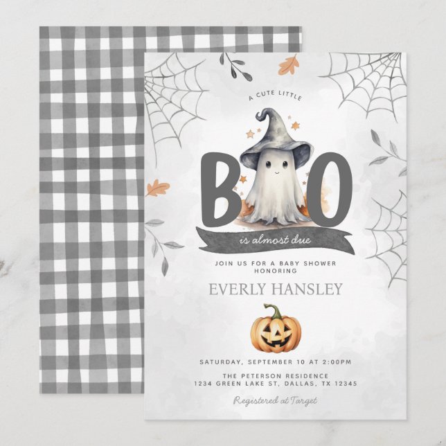 Invitación a Baby Shower de Halloween Ghost (Anverso / Reverso)
