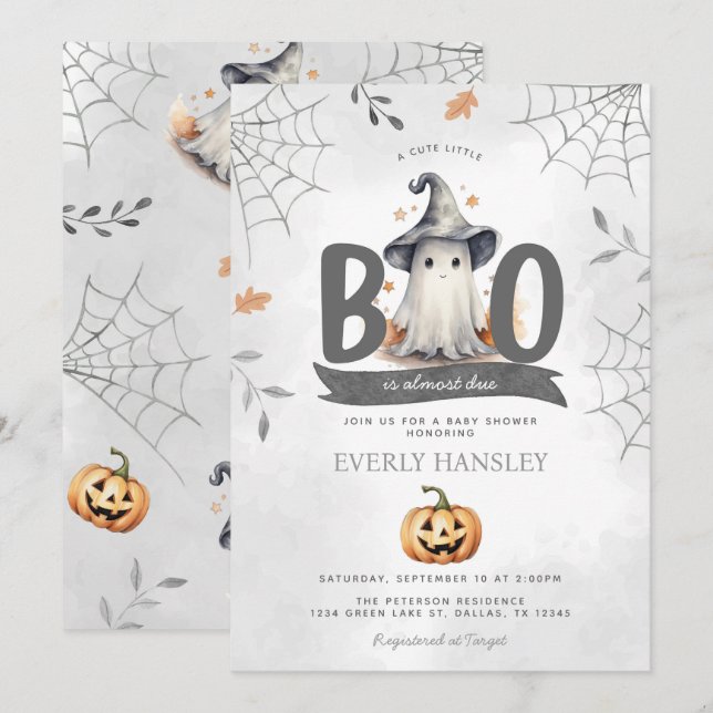 Invitación a Baby Shower de Halloween Ghost (Anverso / Reverso)