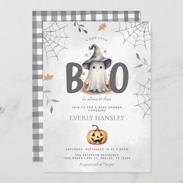 Invitación a Baby Shower de Halloween Ghost (Anverso / Reverso)