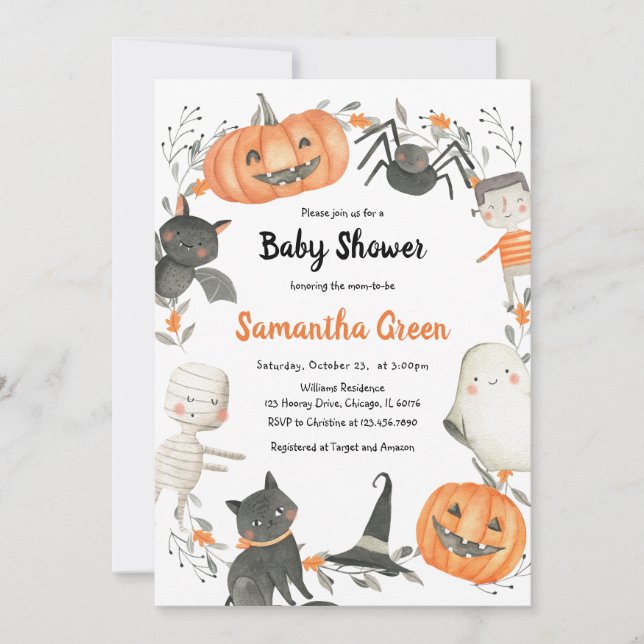 Invitación a Baby Shower de Halloween Neutral de G (Anverso)