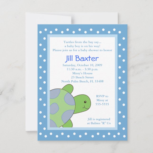 Invitación a Baby Shower de Happy Sea Turtle Blue (Anverso)