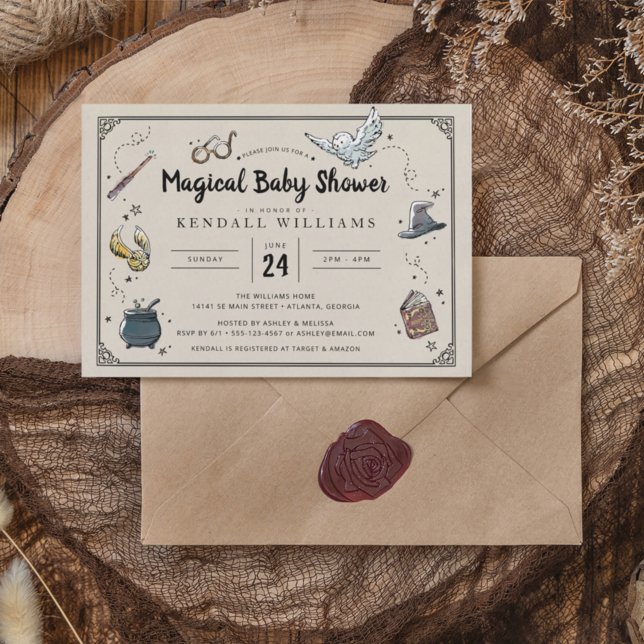 Invitación a Baby Shower de Harry Potter (Invitation on table)