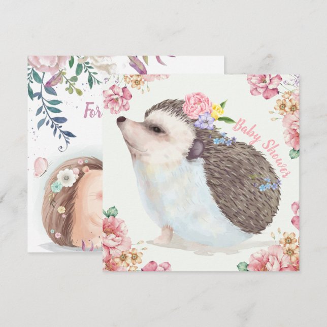 Invitación a Baby Shower de Hedgehog (Anverso / Reverso)