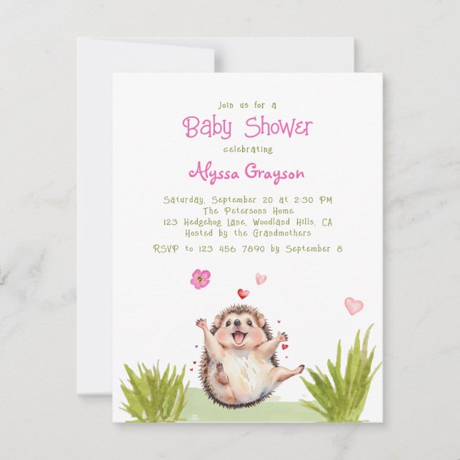 Invitación a Baby Shower de Hedgehog Fiesta de Hap (Anverso)