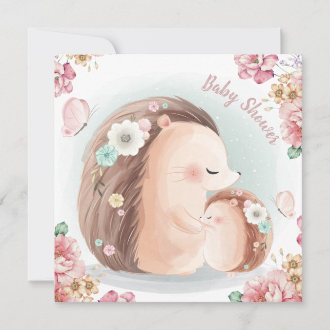Invitación a Baby Shower de Hedgehogs (Anverso)
