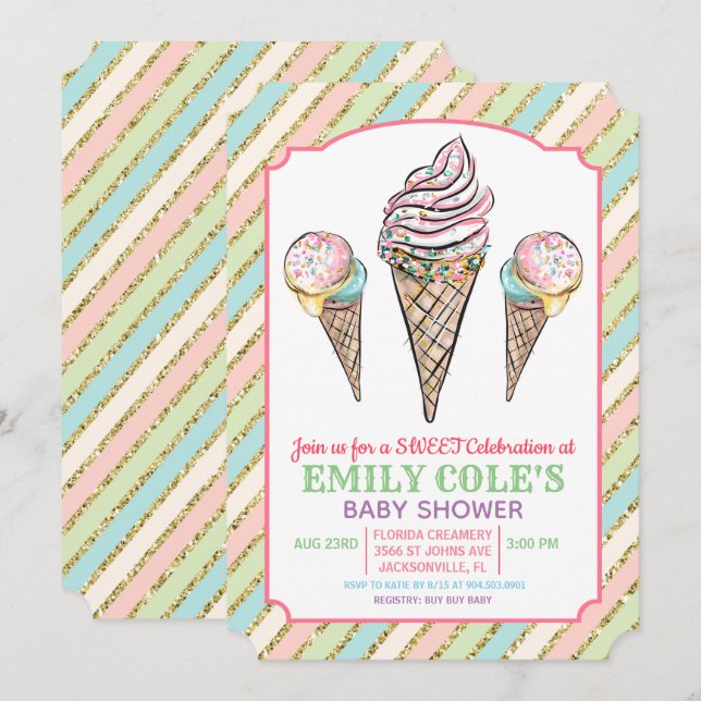 Invitación a Baby Shower de Helado (Anverso / Reverso)