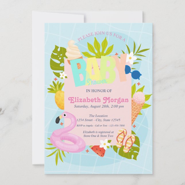 Invitación a Baby Shower de helado de Piscina (Anverso)