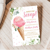 Invitación a Baby Shower de Helado Rosa