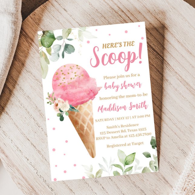 Invitación a Baby Shower de Helado Rosa (Girl Ice Cream Baby Shower Invitation)