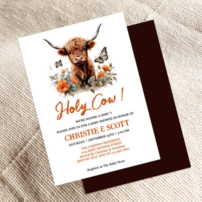 Invitación a Baby Shower de Highland Cow (Subido por el creador)