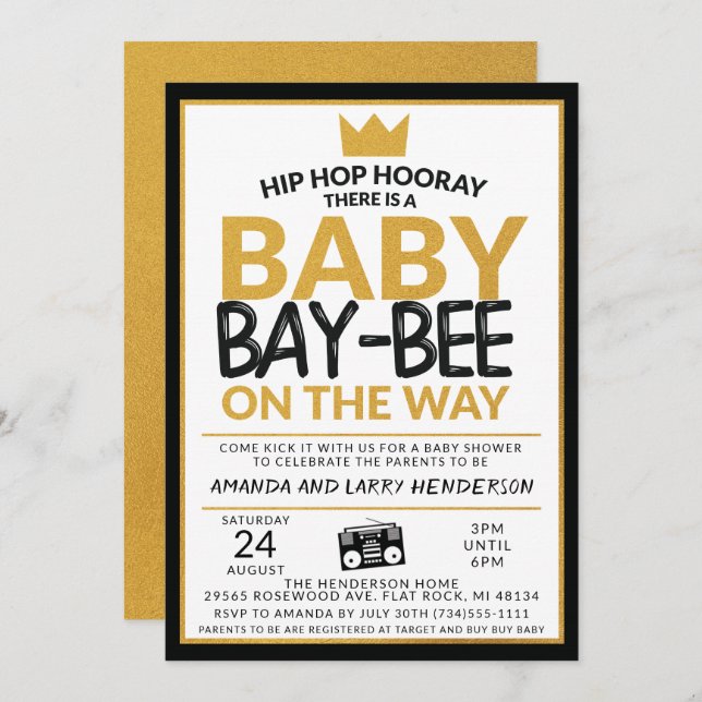 Invitación a Baby Shower de Hip Hop (Anverso / Reverso)