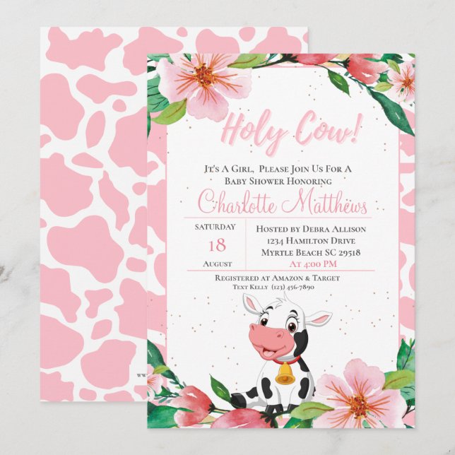 Invitación a Baby Shower de Holy Cow (Anverso / Reverso)