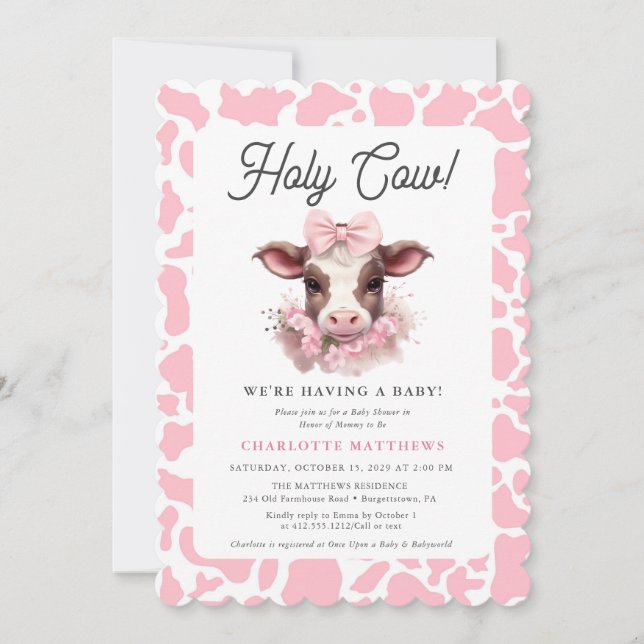 Invitación a Baby Shower de Holy Cow Pink Boho (Anverso)