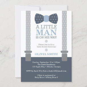 Invitación a Baby Shower de hombrecito, azul marin