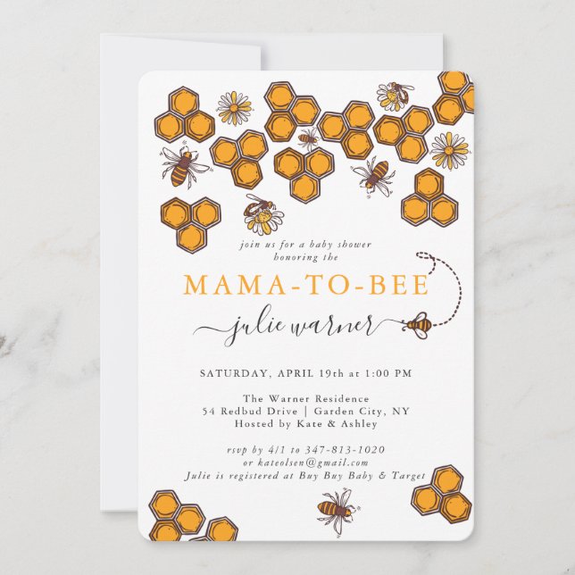 Invitación a Baby Shower de Honeycomb Bumble Bee (Anverso)