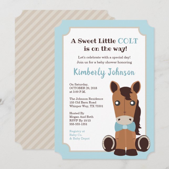 Invitación a Baby Shower de Horse Boy (Anverso / Reverso)