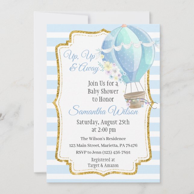 Invitación a Baby Shower de Hot Air Balloon Boy (Anverso)