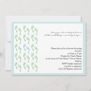 Invitación a Baby Shower de huellas verdes y azule