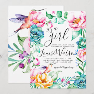 Invitación a Baby Shower de Hummingbird Floral