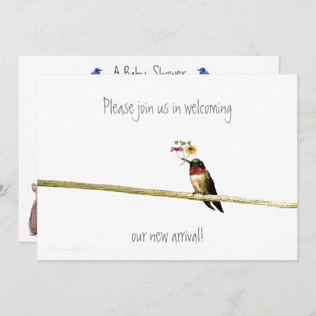 Invitación a Baby Shower de Hummingbird: neutral e (Anverso / Reverso)