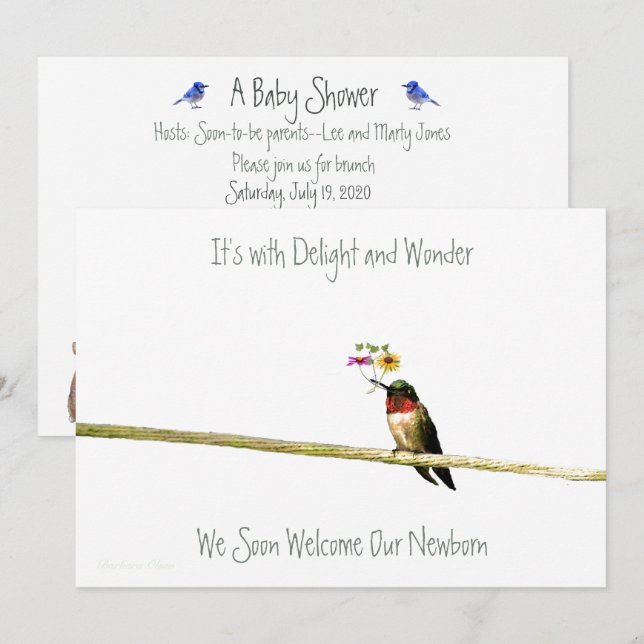 Invitación a Baby Shower de Hummingbird: neutral e (Anverso / Reverso)