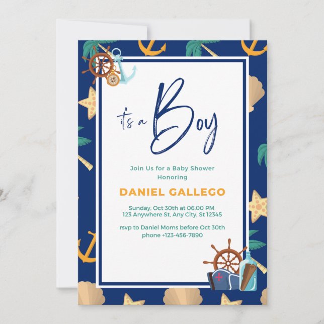 Invitación a Baby Shower de Ilustracion simple de  (Anverso)