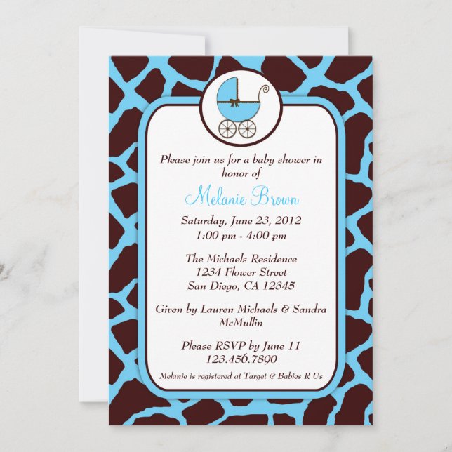 Invitación a Baby Shower de impresión de jirafa az (Anverso)