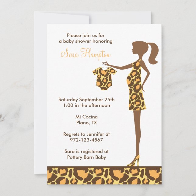 Invitación a Baby Shower de impresión de leopardo  (Anverso)
