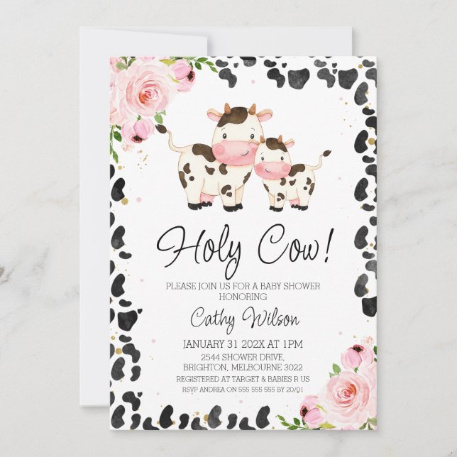 Invitación a Baby Shower de impresión de vaca de t (Anverso)