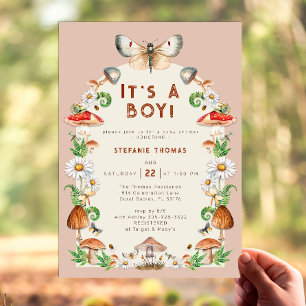 Invitación a Baby Shower de insectos y hongos   Wh