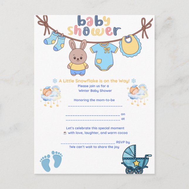 Invitación a Baby Shower de invierno con copo de n (Anverso)
