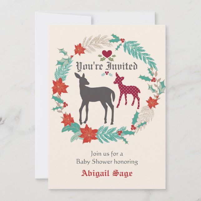 Invitación a Baby Shower de invierno de Deer Folk  (Anverso)