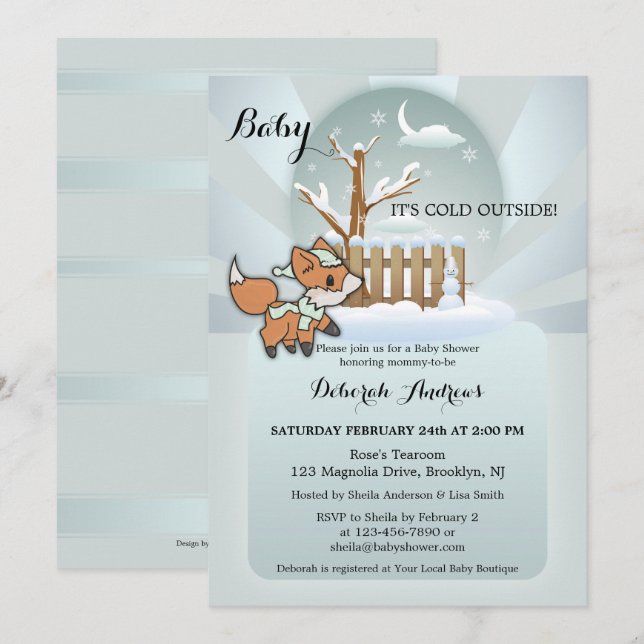 Invitación a Baby Shower de invierno de la nieve d (Anverso / Reverso)