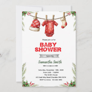 invitación a baby shower de invierno de santa bebé