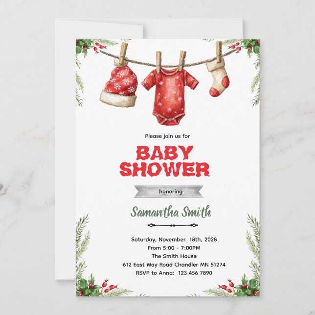 invitación a baby shower de invierno de santa bebé (Anverso)