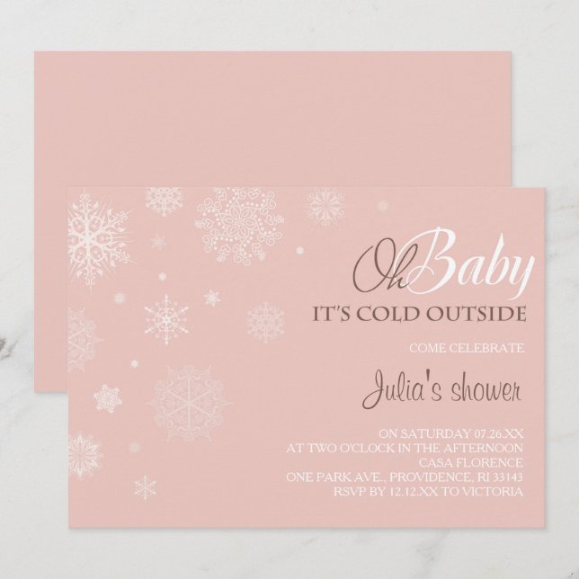 Invitación a Baby Shower de invierno - Rubor Pink (Anverso / Reverso)