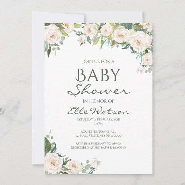 Invitación a Baby Shower de Ivory Floral (Anverso)