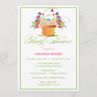 Invitación a Baby Shower de jardín| Gemelos
