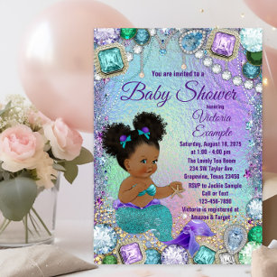 Invitación a Baby Shower de Jewel Mermaid Afro Hai
