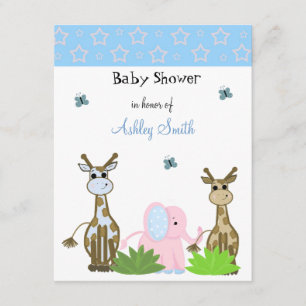 Invitación a Baby Shower de jirafa y elefante