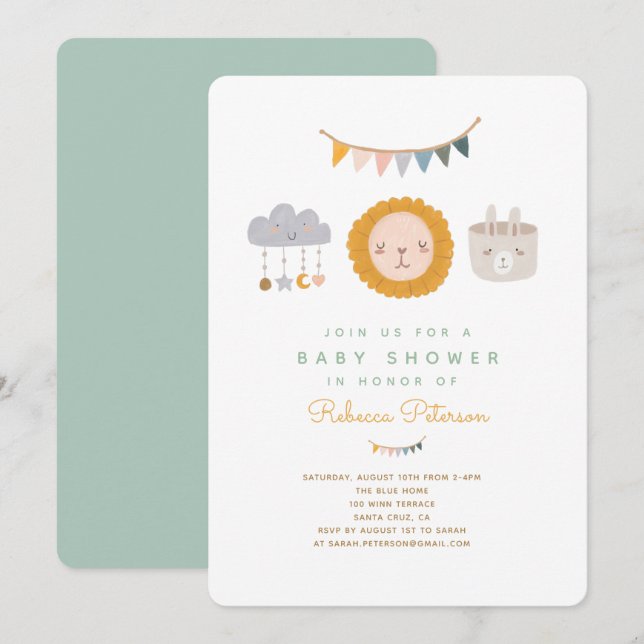 Invitación a Baby Shower de Juguetes de Bebé Cute (Anverso / Reverso)