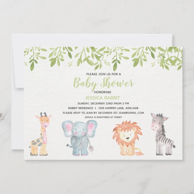 Invitación a Baby Shower de Jungle (Anverso)