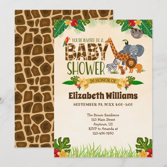 Invitación a Baby Shower de Jungle (Anverso / Reverso)