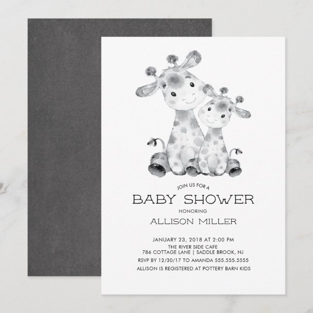 Invitación a Baby Shower de Jungle Giraffe (Anverso / Reverso)