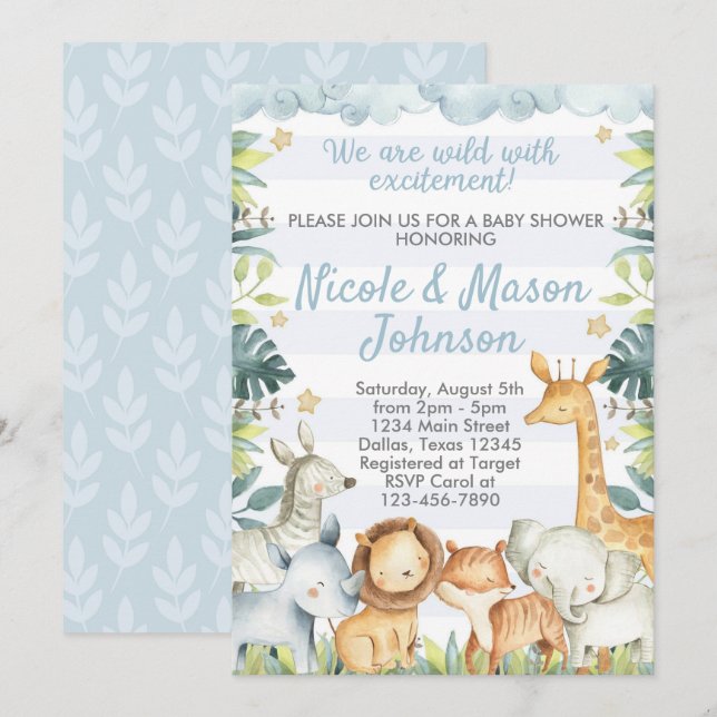 Invitación a Baby Shower de Jungle Safari (Anverso / Reverso)