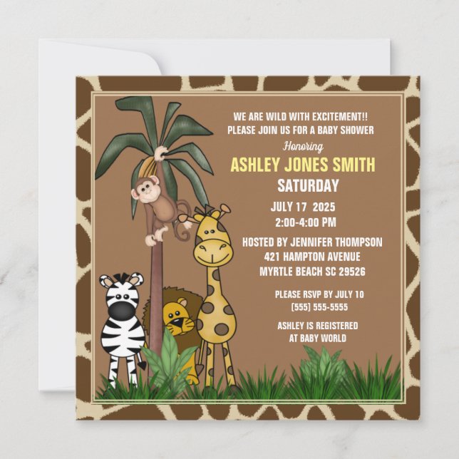 Invitación a Baby Shower de Jungle Safari (Anverso)