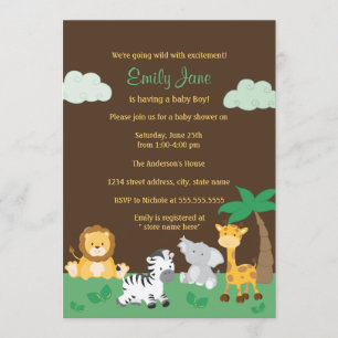 Invitación a Baby Shower de Jungle Safari Boy